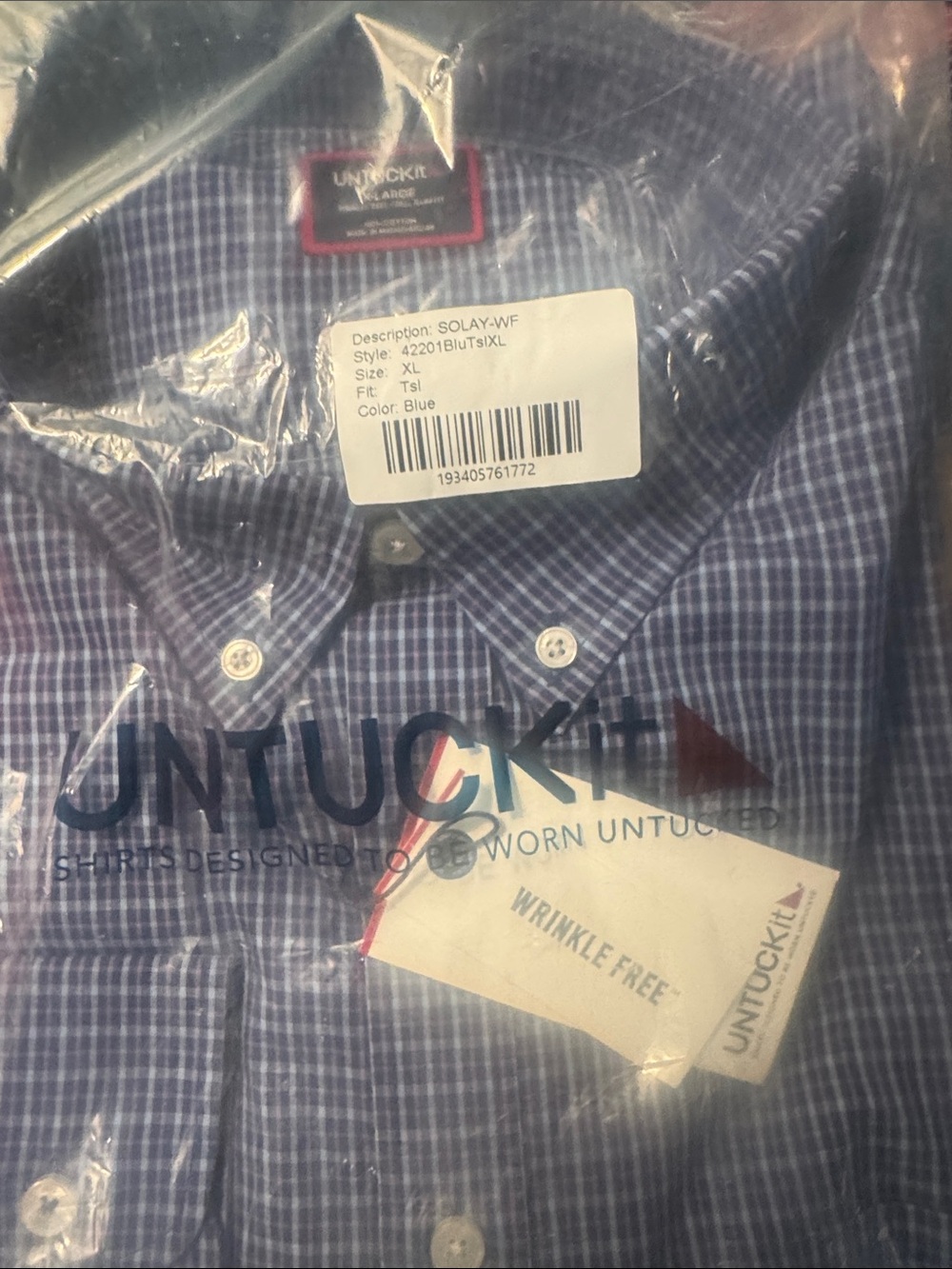 UNTUCKit Men's Blue Plaid Button-Down Shirt - XL